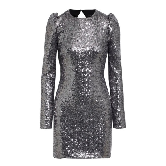NWT Rachel Zoe Silver Sequin Karlee Backless Long-Sleeve Mini Dress- Size 2 - Picture 4 of 12